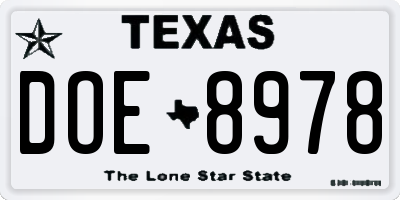TX license plate DOE8978