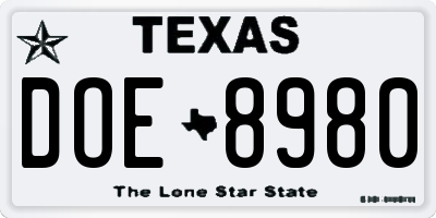 TX license plate DOE8980