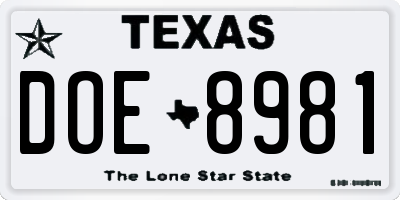 TX license plate DOE8981