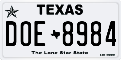 TX license plate DOE8984