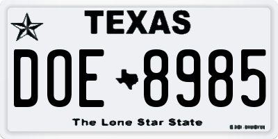 TX license plate DOE8985