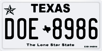 TX license plate DOE8986