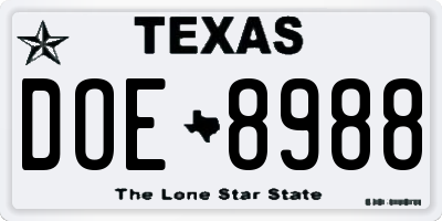 TX license plate DOE8988