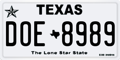 TX license plate DOE8989