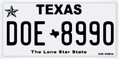 TX license plate DOE8990