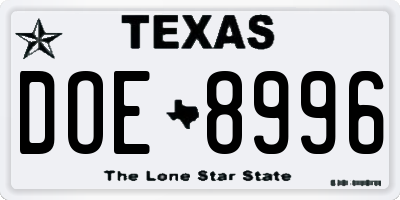 TX license plate DOE8996