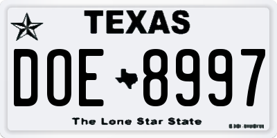 TX license plate DOE8997
