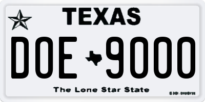 TX license plate DOE9000