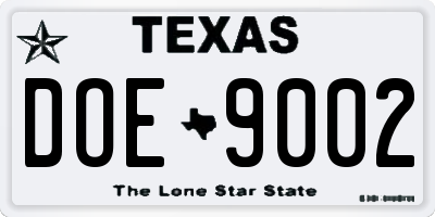 TX license plate DOE9002