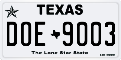 TX license plate DOE9003