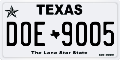 TX license plate DOE9005