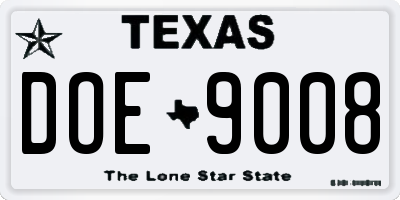 TX license plate DOE9008