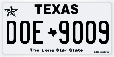 TX license plate DOE9009