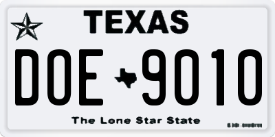 TX license plate DOE9010