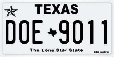 TX license plate DOE9011