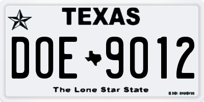 TX license plate DOE9012