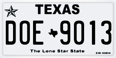 TX license plate DOE9013