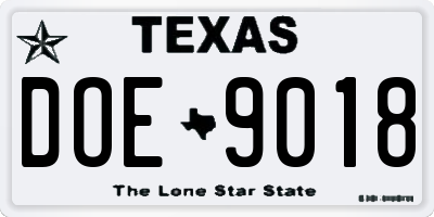 TX license plate DOE9018