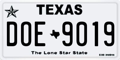 TX license plate DOE9019