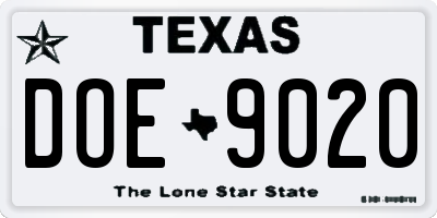 TX license plate DOE9020