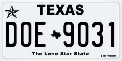 TX license plate DOE9031
