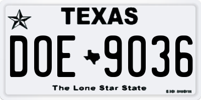 TX license plate DOE9036