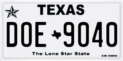 TX license plate DOE9040