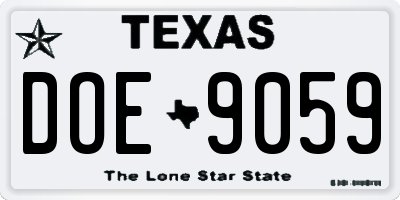 TX license plate DOE9059