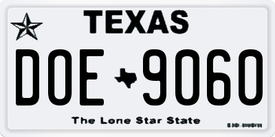 TX license plate DOE9060
