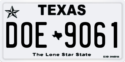 TX license plate DOE9061