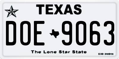 TX license plate DOE9063