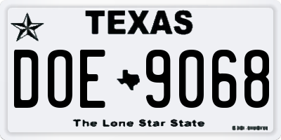 TX license plate DOE9068