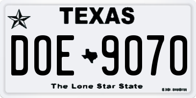 TX license plate DOE9070