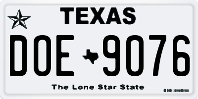 TX license plate DOE9076