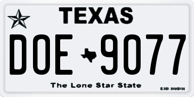 TX license plate DOE9077