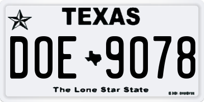 TX license plate DOE9078