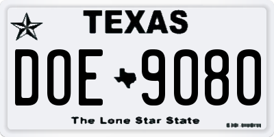 TX license plate DOE9080
