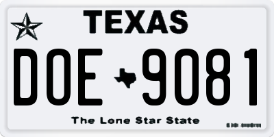 TX license plate DOE9081