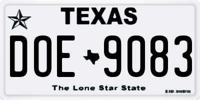 TX license plate DOE9083