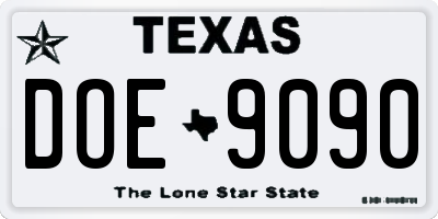 TX license plate DOE9090