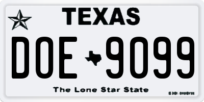 TX license plate DOE9099