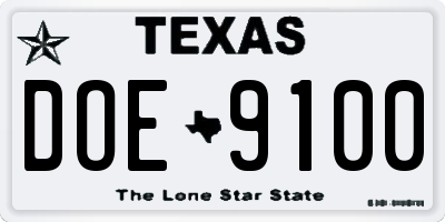 TX license plate DOE9100