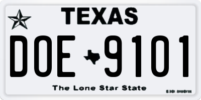 TX license plate DOE9101