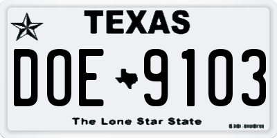 TX license plate DOE9103