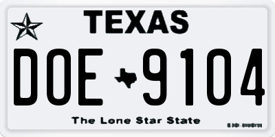 TX license plate DOE9104