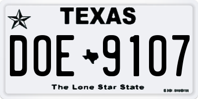 TX license plate DOE9107