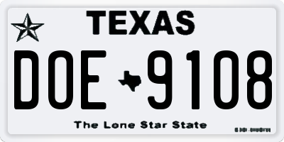 TX license plate DOE9108