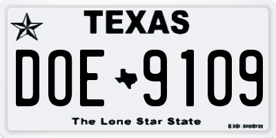 TX license plate DOE9109
