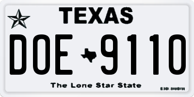 TX license plate DOE9110