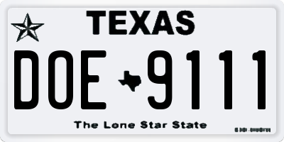 TX license plate DOE9111